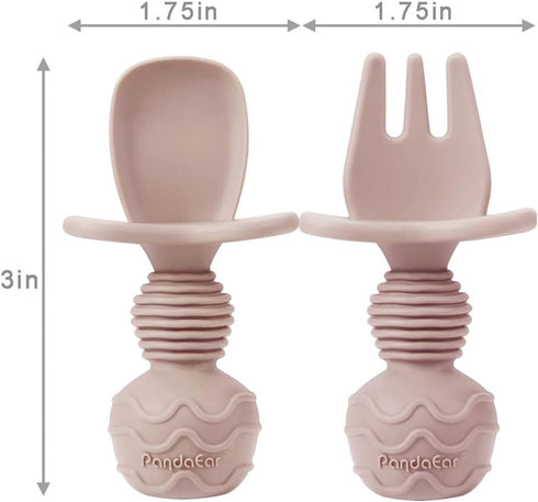 PandaEar Silicone Baby Feeding Set: 2 Pack Divided Suction Plate with Tiny Cups and Spoons, BPA Free
