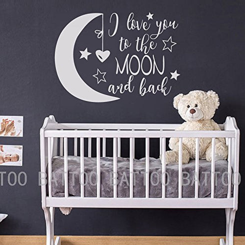 BATTOO I Love You To The Moon and Back Wall Sticker - Moon and Stars Baby Nursery Decor - Kids Room Wall Decal (White,