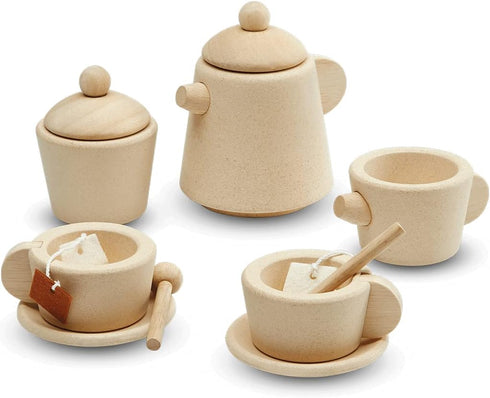 PlanToys Non-Toxic Wooden Tea Set - Play Kitchen Pretend Play Toys for Kids and Toddlers