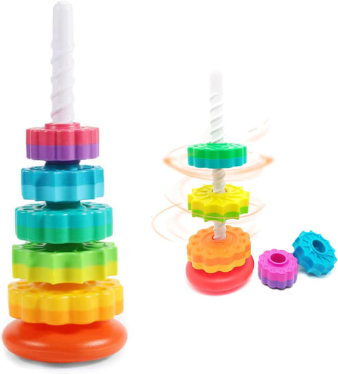 Premium Baby Spin Stack Toy, Educational Stacking Toy for Toddlers, Rainbow Spinning Wheel