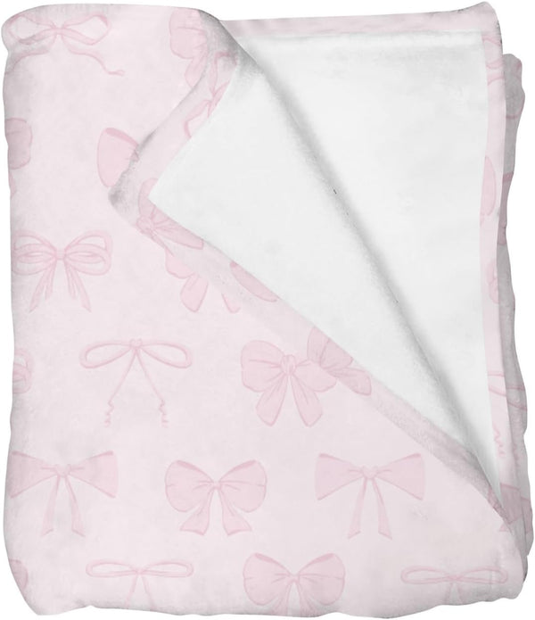 Selgkds Pastel Pink Bows Baby Blankets for Girls Preppy Girly Ribbons Swaddle Receiving