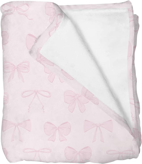 Selgkds Pastel Pink Bows Baby Blankets for Girls Preppy Girly Ribbons Swaddle Receiving