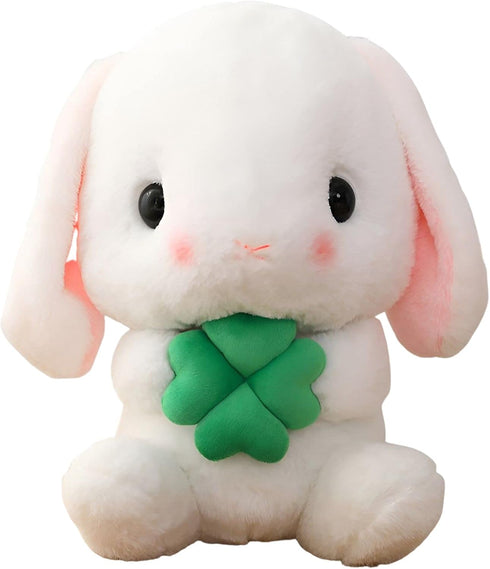 Soft Toy - Sitting Lop Eared Rabbit, Easter White Rabbit Stuffed Bunny with Carrot, Realistic Long-Eared Pink Plush