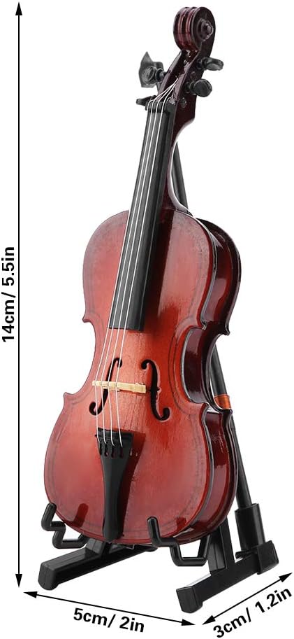 5.5in Dollhouse Miniature Wooden Cello with Bow Stand & Case, Musical Instrument Accessories Gifts