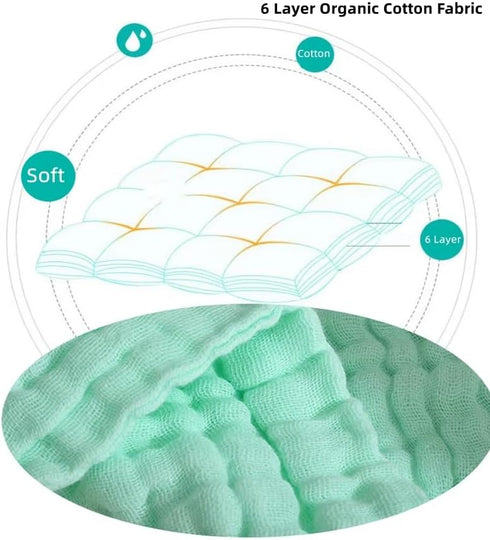 Peonita 6 Pack Set Muslin Baby Washcloths Organic Cotton Face Towels for Newborns Ultra-Soft, Reusable & Absorbent