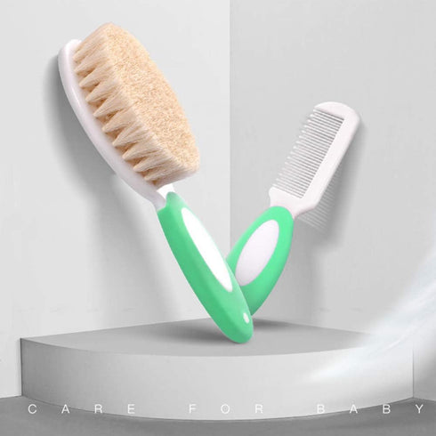 Baby Hair Brush and Comb Set for Newborns & Toddlers, Natural Soft Goat Bristles for Cradle Cap