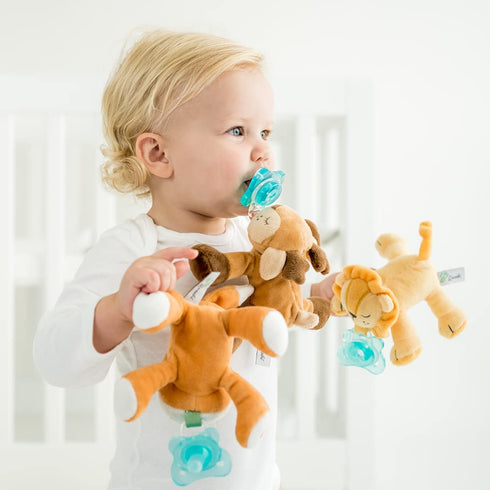 PaciBuddy Deer Pacifier Holder - Plush Toy with Detachable Pacifier & Universal Adapter, Gender Neutral Baby Gift for 0+ months - Infant Plush Baby Toy, Versatile Baby Essentials, Binky