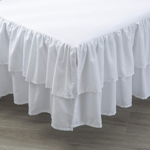 14" JSD White Ruffled Crib Bed Skirt Double Layer Nursery Toddler Dust Ruffle Bedding Skirt Deep Drop