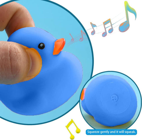 Bath Duck Toys 16 PCS Mini Blue Rubber Ducks, Squeak and Float Duckies for Baby Shower Party Decoration