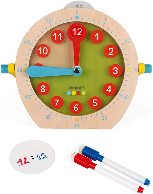 Janod Learn to Tell Time - Wooden Educational Teaching Clock for Ages 5+, J05076