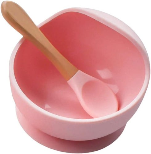 Silicone Rainbow Baby Bibs & Suction Bowl Set - BPA-Free Adjustable Bib with Food Catcher + Premium Utensils (Pink)