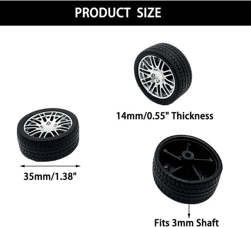 URIMPAVIDO 10PCS (3x35mm) Toy Car Wheels Rubber Tire Wheels with Metal Shaft for RC Car Truck DIY Model Toy Wheel