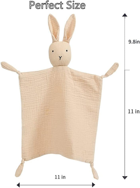 insular Bunny Lovey Blanket for Boys and Girls, Organic Cotton Muslin Security Blanket for Babies, Soft Breathable Lovie Soothing Towel for Newborn and Infant, 2 Pcs Set (Khaki&Pink)