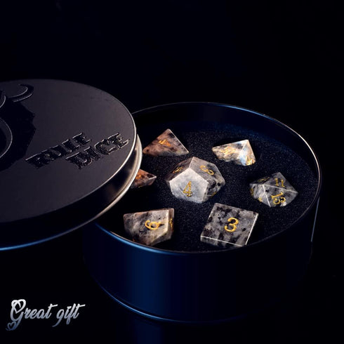 Natural Gemstone DND Dice Set, 7 Pcs Labradorite Handmade Polyhedral D&D Dice with Gift Box for Role Playing Games
