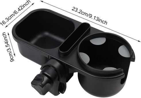 3 in 1 Universal Stroller Snack Tray with Cup Holder, Multifunctional Attachment for Bumper Bar (Black)