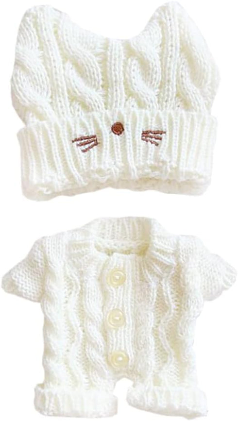 niannyyhouse 20cm Plush Doll Clothes Cat Hat Woolen Thread Onesies for 8in Doll (B)