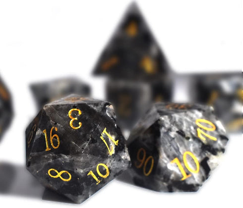 Natural Gemstone DND Dice Set, 7 Pcs Labradorite Handmade Polyhedral D&D Dice with Gift Box for Role Playing Games