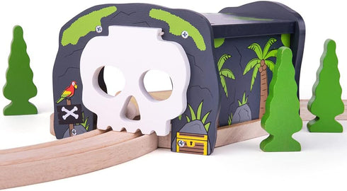 Bigjigs Rail Skull Cave & Tunnel - Wooden Train Set Accessories, Tunnels for Trains