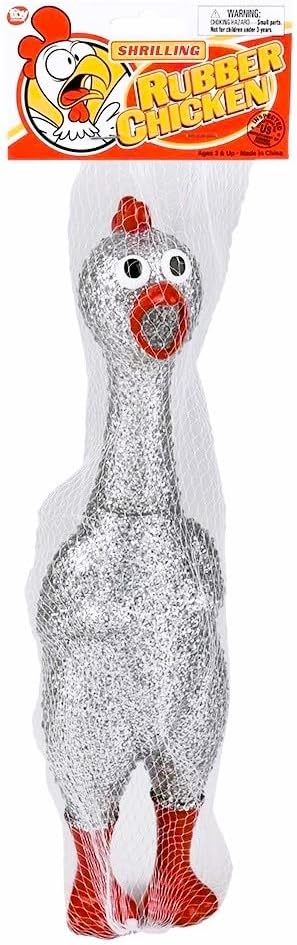 13.5" (4 Pack 2 2 Large Sparkle Glitter Rubber Squeeze Chicken with a Long Funny Squeaky Sound (Gold - Silver) Glitter