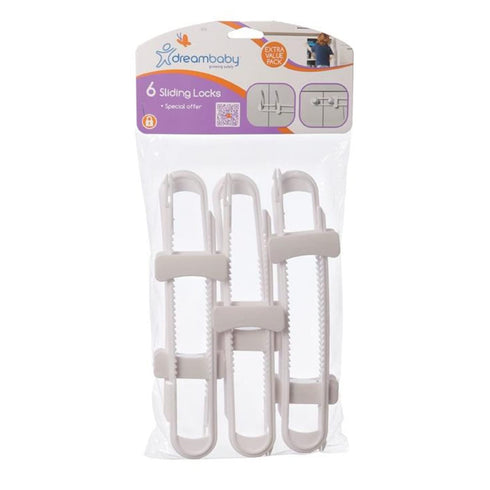 Dreambaby Sliding Cabinet Locks - Child Proof Latches, 6 Pack, White, Model L715