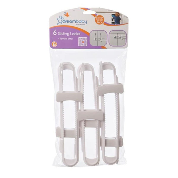 Dreambaby Sliding Cabinet Locks - Child Proof Latches, 6 Pack, White, Model L715