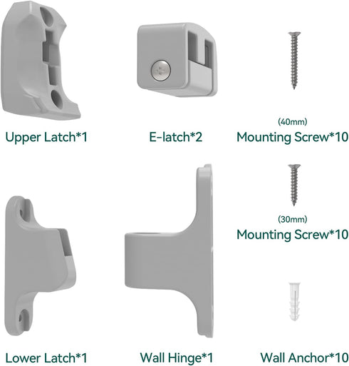 Hole Mounting Kit for Babelio 26-43" Auto Close Baby/Dog Gate for Stairs - Contains Screws, Gray
