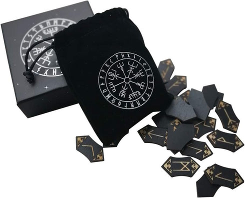 Handmade Wooden Rune Divination Game Set, Props Supermarket Board Game Family Nordic Handmade Woodcut Rune Stones Card Set with Dedicated Rune Storage Bag