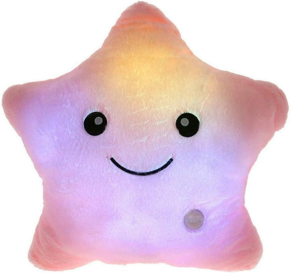 Creative Twinkle Glowing Stars Shape Plush Throw Pillow, LED Night Light Pillow Cushions for Kids, Christmas (Pink)