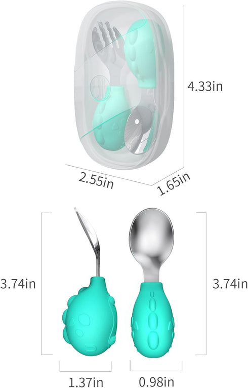 Deejoy Toddler Utensils Set, Stainless Steel Spoon and Fork for Kids, Self Feeding Flatware with Travel Safe Case