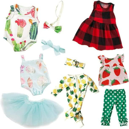5 Sets 14-18 Inch 43cm 15 Inch Ecore Fun Baby Doll Clothes and Headbands Outfits Pjs Baby Doll Accessories for New Born