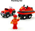 Wooden Train Cars Track Accessories Set, Rescue Fire Truck with Light and Sound for Boys and Girls