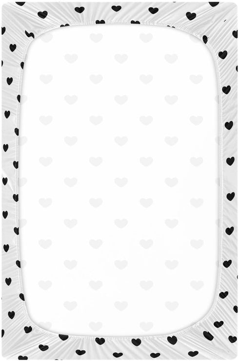KICPOAY 52 28 Black Heart Polka Dots White Fitted Crib Sheets Stretchy Portable Playard Sheets for Baby Toddler