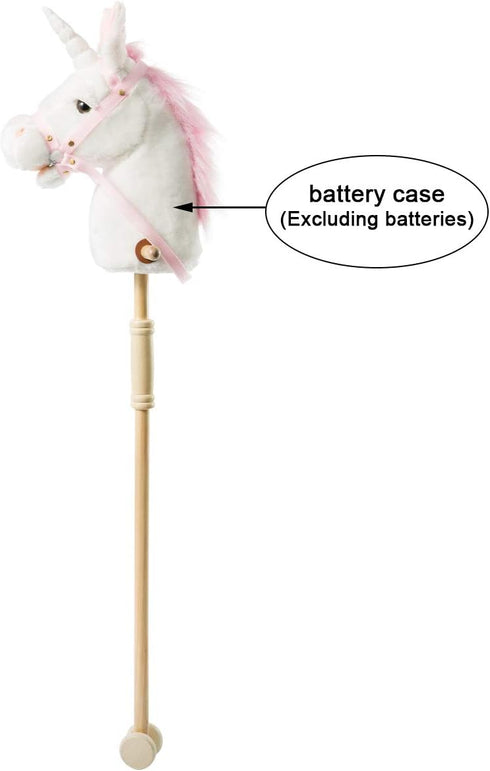 HollyHOME Plush Unicorn Stick Horse with Wood Wheels - Real Pony Neighing & Galloping Sounds Plush Toy - White 37