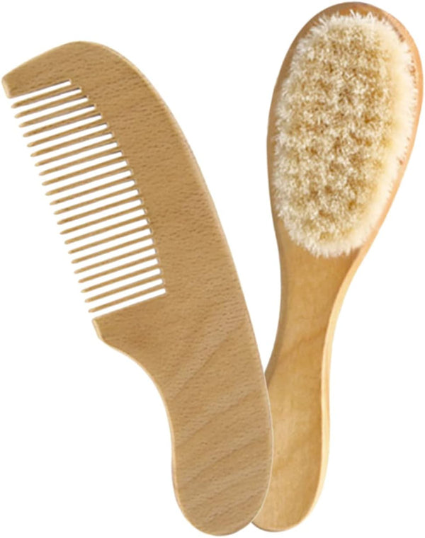 Natural Wool Brush Set Newborn Hair Brush Comb Wooden Comb Hair Care