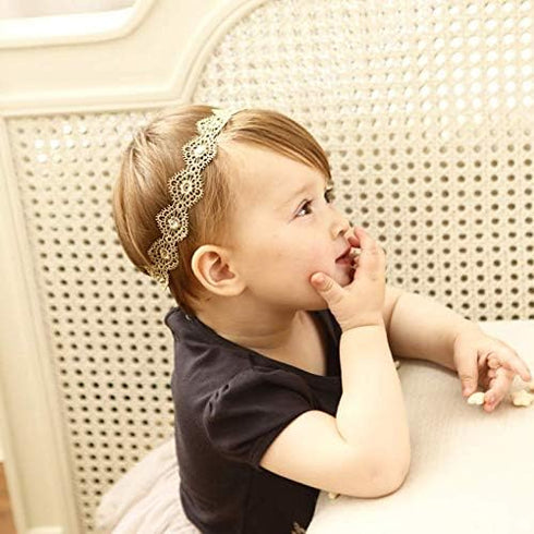 6pcs Lace Floral Headbands for Baby Girl, Elastic Flower Bows Hair Bands, Beautiful Kid Girl Hair Accessories