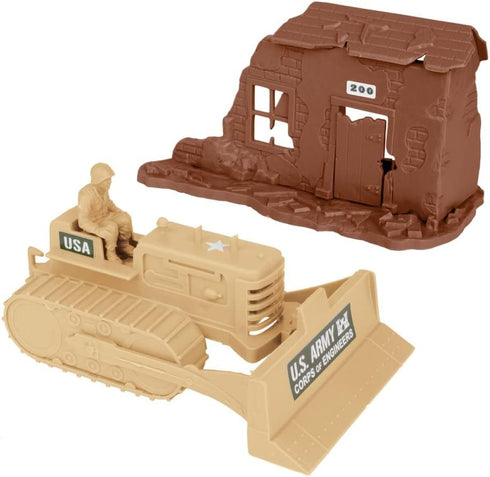 BMC Bulldozer Building Playset - Classic Army Corps of Engineers Plastic Army Men