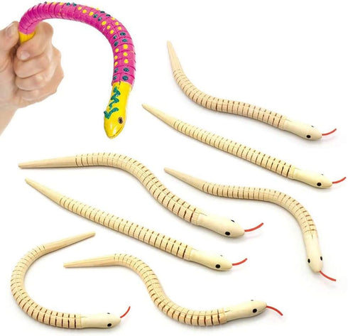 Natural Unfinished Wooden Wiggly Snakes - 12” Flexible Timber Snake for Arts and Crafts - 8 Pcs