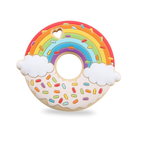 Rainbow Donut Sensory Chew Teether for Kids, Food Grade Silicone Safety Teething Toy for Autism & Teething Needs