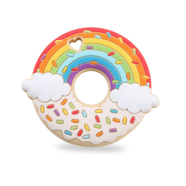 Rainbow Donut Sensory Chew Teether for Kids, Food Grade Silicone Safety Teething Toy for Autism & Teething Needs