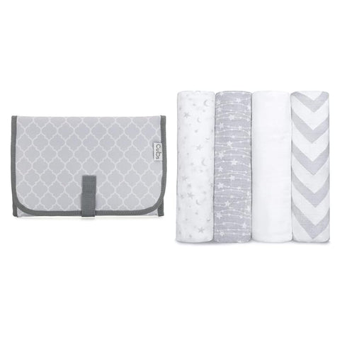 Muslin Swaddle Blankets and Baby Changing Pad Bundled by Comfy Cubs