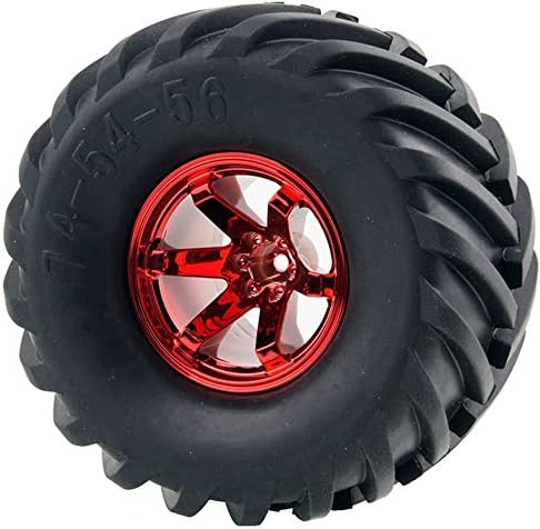 4PCS 1/10 RC Monster Truck Wheel and Tire Set, 135MM Rubber Tyres and 6 Spoke Plastic Wheel Rims (Red)