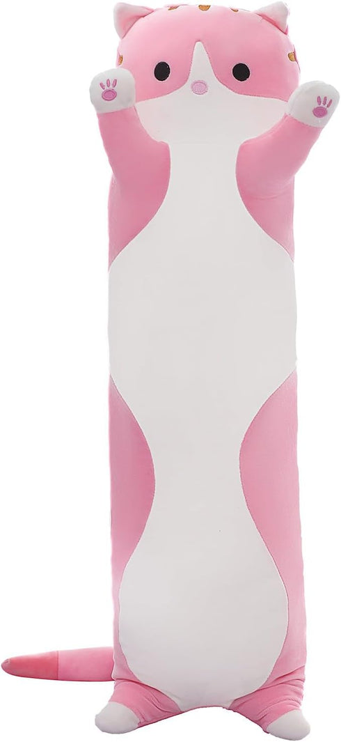 Cute Cat Plush Long Body Pillow Soft Cartoon Stuffed Animal Doll, Kawaii