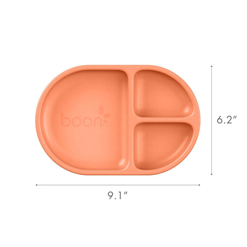 Boon Chow Silicone Plate Set, 3 Unbreakable Divided Toddler Plates, Baby Plates for 6 Months and Up