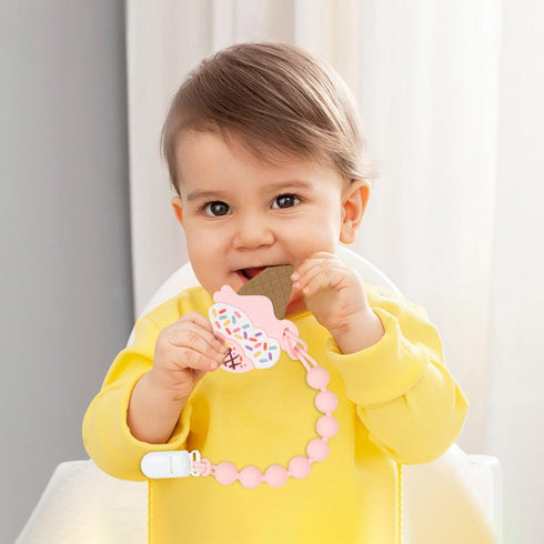 Set 3 Baby Food Grade Silicone Teether Toy with One Piece Design Pacifier Clip Holder,Teething Toys Gift for Months+
