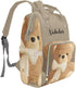 NZOOHY Backpack Mommy Backpack Brown Teddy Bear Bow Personalized Diaper Bag Multi-Function Custom with Name Large
