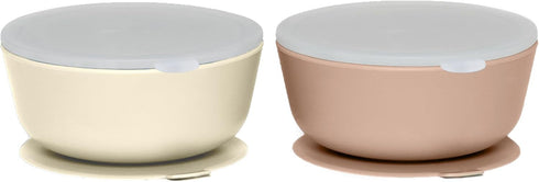 WeeSprout Suction Bowls for Baby & Toddlers (Set of 2) - 100% Silicone with Plastic Lid, Leak Proof, Dishwasher &