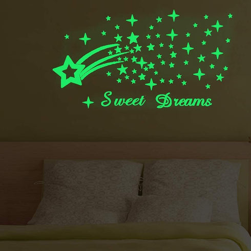 121Pcs Glow in The Dark Ceiling Wall Stickers - Sweet Dreams Glowing Decor for Kids Nursery Bedroom