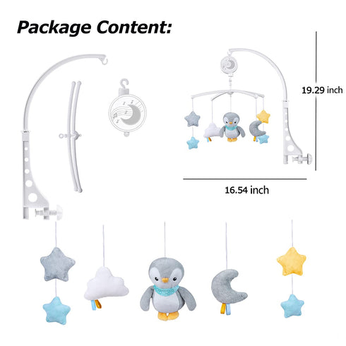 TuiVeSafu Baby Musical Mobile with Lullabies Music Box, Rotating Penguin Mobile Soother Crib Toy, Gift for Baby Nursery