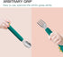 Baby Forks and Spoons Set, Toddler Training Utensils, Silicone and Stainless Steel Kids Utensil (Green Dinosaur - Long)