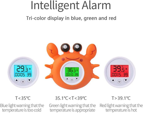 Wemay Bath Thermometer with Room Temperature Tri-color Backlit Display Fahrenheit and Celsius Lovely Crab Shape float